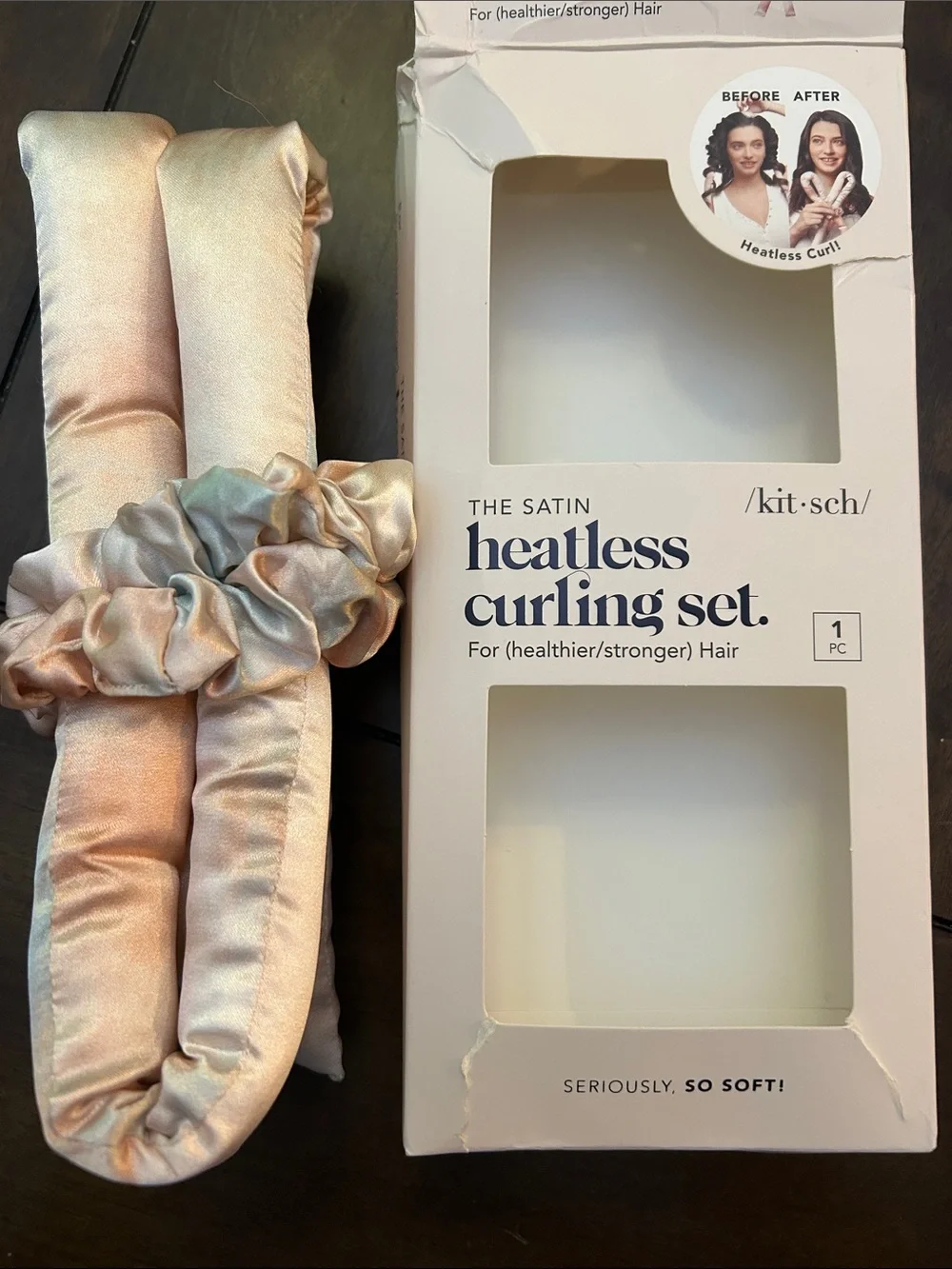 Kitsch Satin Heatless Curling Set - Peach, Cream & Light Green